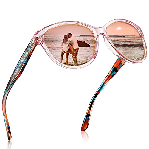 Carfia Pink Mirrored Cateye Sunglasses For Women Polarized Uv Protection, Handcrafted Acetate Frame With Embossed Wire Core #TOP4
