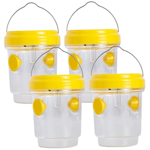 Trampa de Avispa, Trampa de Chaqueta Amarilla de plástico de 4 Piezas, Asesino de Abejas portátiles con Mango Colgante, trampas de Avispas Reutilizables Colgando al Aire Libre para jardín, césped, AB