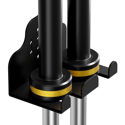 JNIHEEP Barbell Wall Holder,Olympic Hanger,Garage Gym Bar Wall Rack with 2 Bar Holders,Vertical Barbell Mount Rack,Space Saving Commercial or Home Gym Accessory,Holds Under 33mm Bar Size(Black)
