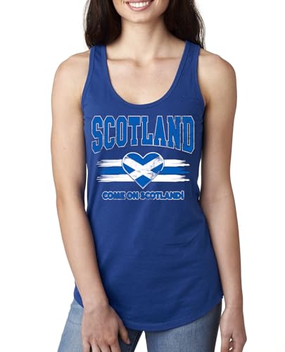 Scotland Flag Heart Come On Scotland Graphic | Novelty Shirt | Soccer Fan Game Day Gift for Her Ladies Racerback Tank Top, Royal, Large