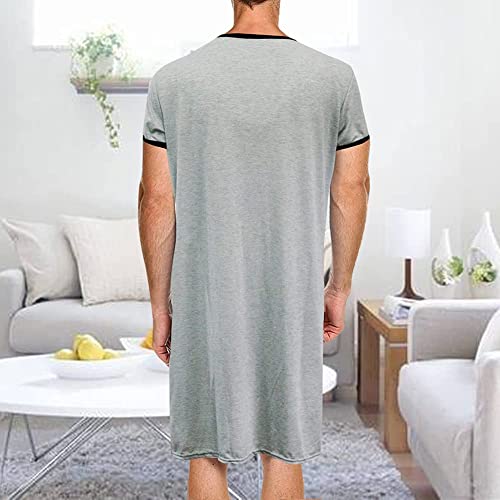 Mens Nightgown Henley Night Shirt for Sleeping Short Sleeve Nightgown Big and Tall, Loose Kaftan Sleepwear3
