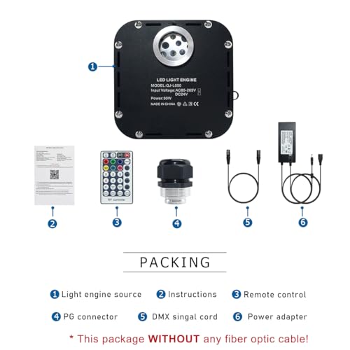 Image of AKEPO 50W RGBW Twinkle Fiber Optic Light Engine, Twinkle + DMX Function + 28-Key Remote for Home Fiber Optic Star