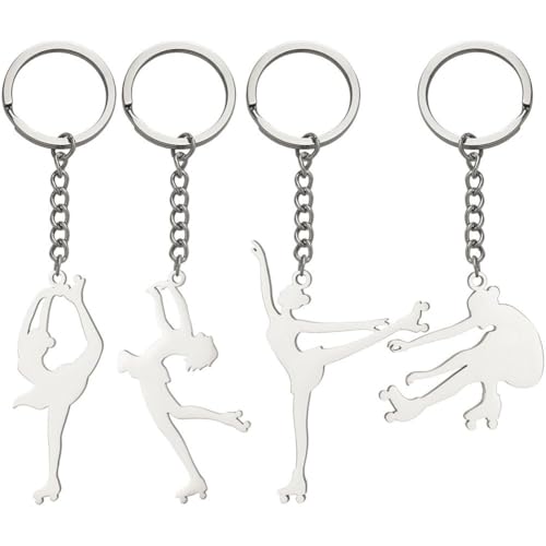 hzzsbu 4pcs Figure Ice Keychain Titanium Steel Keyring Cute Sports Keychains Roller Skating Pendant Figure Skating Charm Fashion Sparkling Keyring