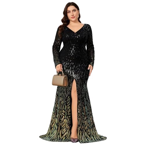 TOLEEN Women's Plus Size Sequin Dress Luxurious Style Formal Cocktail Evening Party Maxi Dresses