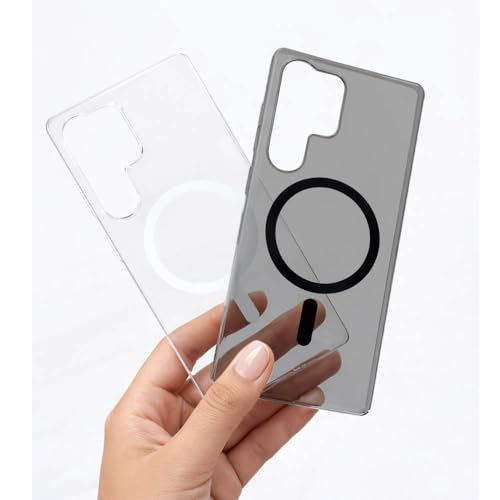 Image of amazon basics Slim PC Magnetic Case | Ultra Lightweight Paper Series Frosted Back Cover with Magnatic Ring Support & Camera Protection for Samsung Galaxy S25 Ultra 5G (Clear)