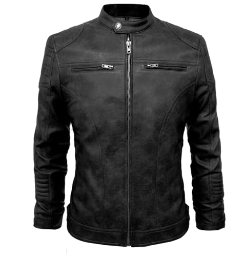 TZMAPU men's motorcycle PU leather jacket Punk style standing collar short jacket2