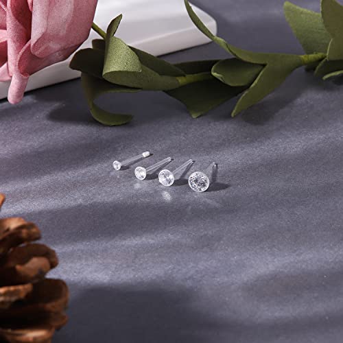 Aoedej 16 Pairs Plastic Earrings For Sensitive Ears Hypoallergenic Clear Earrings For Sports Cubic Zirconia Earrings Studs For Women Girls (2Mm) #TOP3