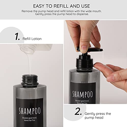 Image of Empty Shampoo Bottles, Segbeauty 10.1oz Plastic Pump Dispenser Bottle, 3pcs 300ml Refillable Shampoo Pump Bottles for Shower, Grey Pump Bottles for Body Soap Shampoo Hair Conditioner Hotel Bathroom