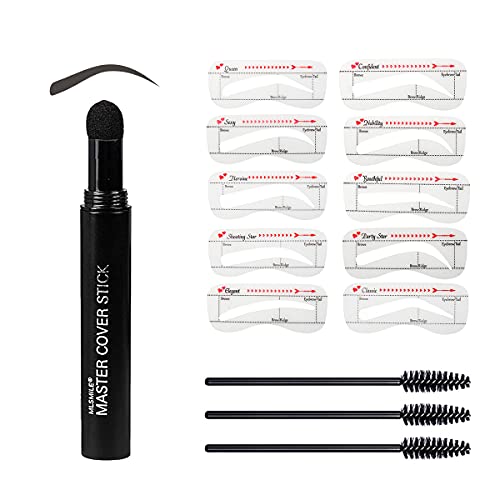 14 in 1 One Step Eyebrow Stamp Shaping Kit, Eyebrow Stamp and Stencil Kit Long Lasting Brow Powder Seal Makeup with 10 Reusable Eyebrow Stencils 3 Eyebrow Brushes (Gray Black, Nearly Taupe))