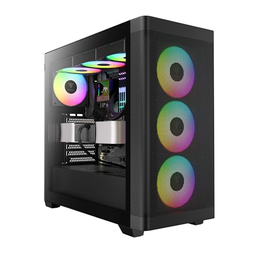 GAMDIAS ATHENA M3 ATX Mid Tower PC Case, 4 x 120mm ARGB PWM Fan w/Hub, Front Airflow Mesh, Tool-Free...
