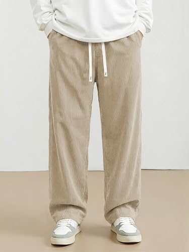Image of JMIERR Mens Corduroy Pants Wide Leg Baggy Sweatpants | Loose Fit Joggers, Elastic Waist Drawstring, Casual Sweatpants, Vintage Pants, Fall Winter Fashion, Streetwear