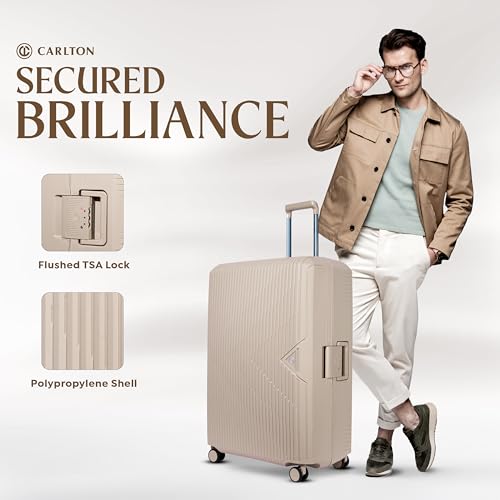 Image of CARLTON Locke Check-in Trolley Bag, 77.5cm | Large | Hardsided Luggage| Smooth 8-Wheel Suitcase| TSA Lock with Anti Theft Zipper | Multipocket Convipack | 5-Year International Warranty (Beige)