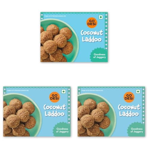 Image of GO DESi Jaggery Coconut Laddu - 200 grams | With Goodness of Jaggery | No Artificial Flavours | Sweets | Laddoo (Pack of 3)