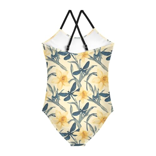 senya Girls Swimsuits One-Piece Swimwear Tie Bathing Suit Beach Summer Round Neck 9-10T Narcissus Dragonfly Pattern2