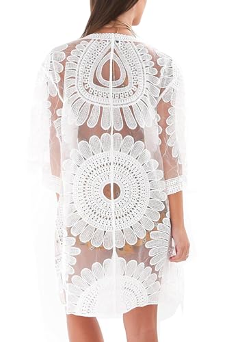 shermie Women's Summer Lightweight Kimono Cardigan Short Sleeve Floral Swimsuits Cover Up3