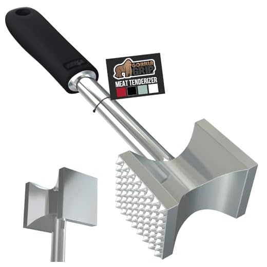 GORILLA GRIP Double-sided Meat Tenderizer Tool, Heavy Duty Kitchen Mallet, Spiked Side Tenderizes, Smooth Flattens Steak, Pound Beef, Maximize Food Flavor, Comfortable Handle, Commercial Grade, Black