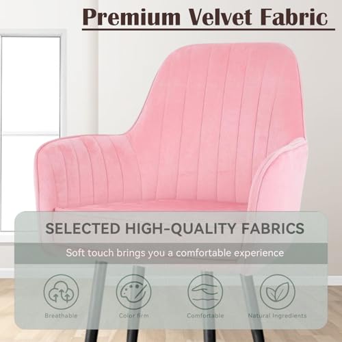 Image of Velvet Accent Chair | Luxury Upholstered Armchair with Sturdy Metal Legs | Modern Comfortable Chair for Living Room, Bedroom, Office, or Cafe (Black Legs, Baby Pink)