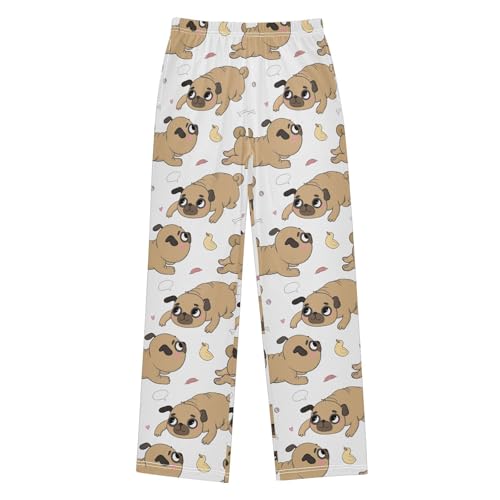 Boys' Pants Funny Pug Dog and Duck White Long Bottoms Jogger Pants Elastic Waist Trousers with Pockets S-XL