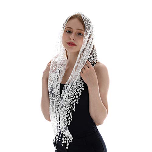 LMVERNA Triangle Lace Mantilla Veil Tulle Scarf Covering Church Veil for Mass Wedding Bridesmaids3