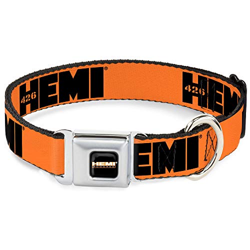 Buckle-Down Seatbelt Buckle Dog Collar - HEMI 426 Logo Repeat Orange/Black - 1" Wide - Fits 15-26" Neck - Large