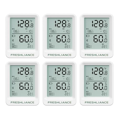 Freshliance Bluetooth Temperature Humidity Data Logger Recorder, Refrigerator Freezer Thermometer Hygrometer, Digital Remotely Temperature Humidity Monitor with APP Data Analysis, 6packs