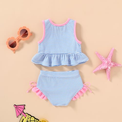 Image of HAPPYMA Baby Swimsuit Toddler Girl Bathing Suit Summer Stripe Bikini Set Beach Two Piece Swim Wear