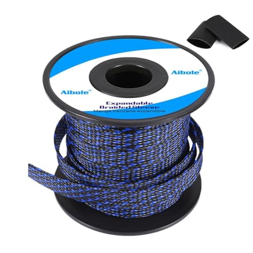 PET Expandable Braided Sleeving 100Ft-3/8 inch Wire Loom, Aibole Braided Cable Sleeve Wire Wrap,Black&Blue