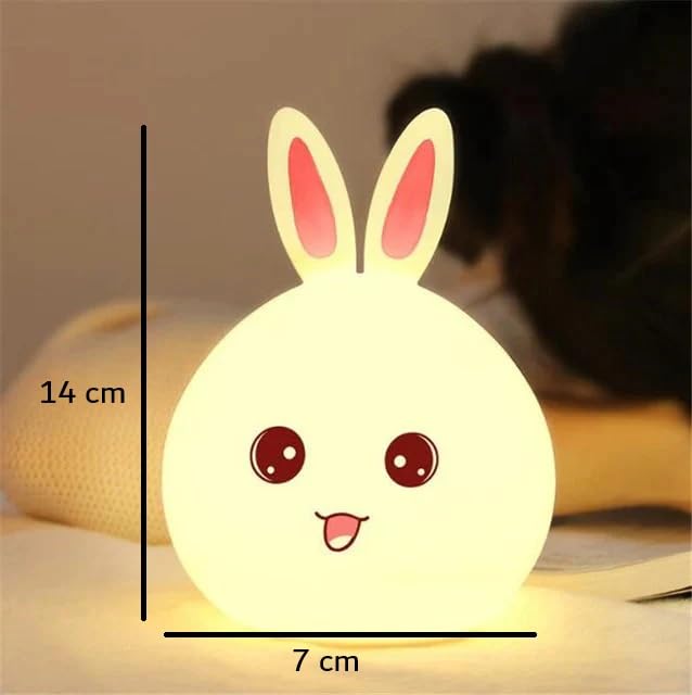 Image of XERGY Cute Bunny Night Light - USB Rechargeable, 9 Color Changing, LED Lamp with Tap Control for Kids, Bedroom, Gifts & Home Decor