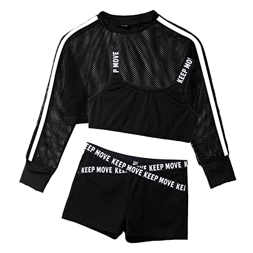 Jowowha Kinder Hip Hop Kleidung Mädchen Langarmshirt Crop Tops + Sport BH...