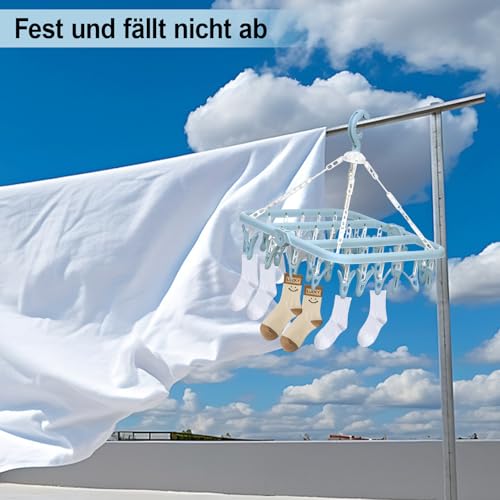 hurifeng 32 Clips Wäscheständer – Faltbarer Kleiderbügel mit vielen Clips, ideal zum Trocknen von Socken, Unterwäsche und kleinen Kleidungsstücken
