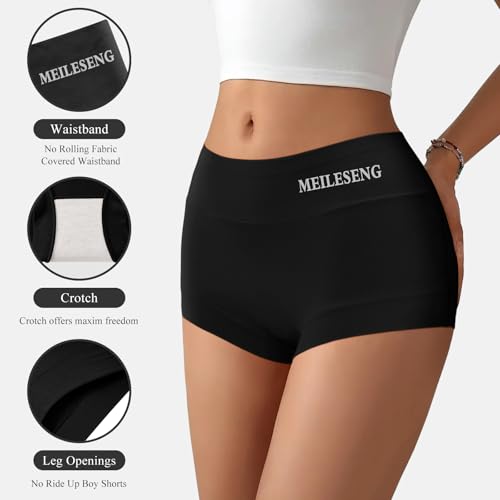 Boy Shorts Underwear for Women High Waisted Cotton Panties Soft Stretch Ladies Boxer Briefs 3 Pack Black2