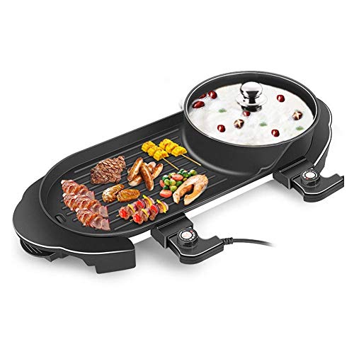 DHINGM BBQ -The Electric Thai BBQ Barbecue and Hot Pot, Electric Grill 2 in 1, Integrated Saucepan,2200W High Power,double-line Dual Control