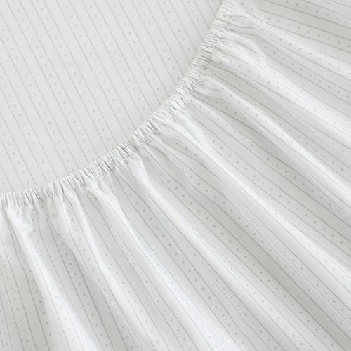 Image of Martha Stewart - Full Size Sheet Set, Crisp & Tailored Bedding with a Smooth Cotton Percale Feel, Deep Pocket, Bed Sheets with Matching Pillowcases & Fitted Sheet (Dotted Stripe Green)