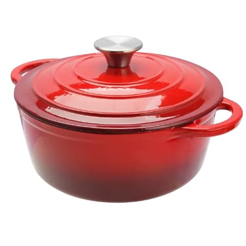 Everypan Eclat Cast Iron Dutch Oven, Non-Stick Ovenproof Enamelled Casserole Pot, Oven Safe up to 260°C – Sturdy Dutch Oven Cookware - Baking, Braising, and Cooking – Red (Round Casserole 2.5L)