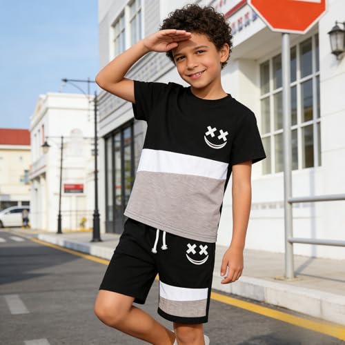 Image of Boys Clothes 2 Piece Size 6-13Y Short Sleeve T-Shirt & Shorts Set Casual Kids Boys Spring Summer Outfits