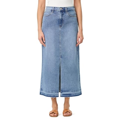 Kensie Jeans for Women High Rise Frayed Hem Front Slit Maxi Jean Skirt 36-Inch, Sizes 0-12