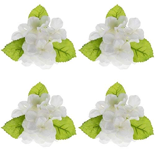 COCO White Hydrangea Flowers Napkin Rings for Kitchen or Dining Room, Set of 4 Holders