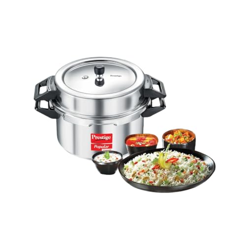 Image of Prestige Popular Svachh Aluminium 16 L Pressure Cooker|Controls Spillage|Metallic Safety Plug|Controlled Gasket-Release System|Silver| 5 Years Warranty