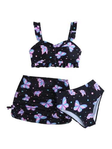 SweatyRocks Girl's Ruffle Butterfly Print Swimsuit 3 Piece Bathing Suit with Beach Skirt