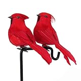 LWINGFLYER 2pcs Christmas Birds Red Cardinals 13cm/5inch Realistic Artificial Birds Clip on Ornaments for Christmas Tree Decoration Wreath Crafts