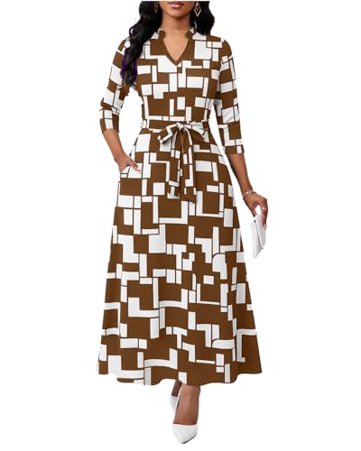 Image of BubFee Maxi Dresses for Women Semi Formal Long Dress 3 /4 Sleeve Casual A-line Church Dresses with Pockets