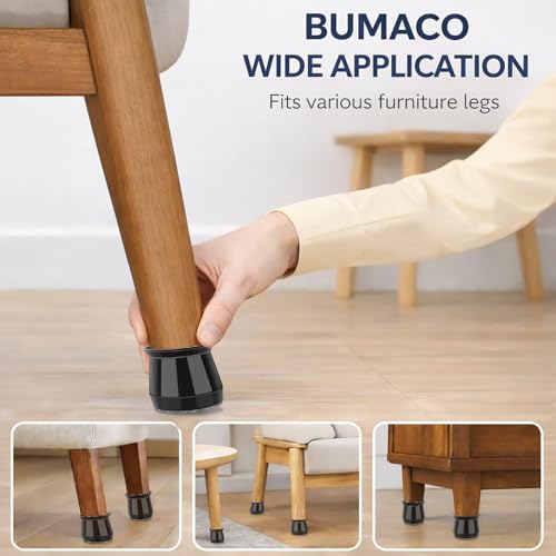 Image of BUMACO Chair Leg Floor Protectors Chair Leg Protectors for Hardwood Floors Silicone Pads Covers to Protect Floors (Black-20 Pcs, Universal L (1-5 /16 inch~2 inch)