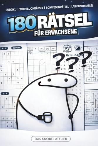 180 Rätsel für Erwachsene: Das ideale Rätselbuch gegen Langeweile – auch für unterwegs! Enthält 180 Rätsel in vier Varianten: Sudoku, Wortsuchrätsel, ... und Labyrinthrätsel (Rätselbücher)