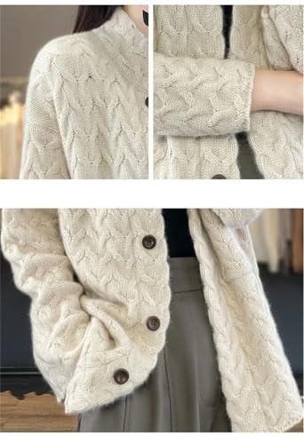 Women Stand-Up Collar Button Cardigan Cable Long Sleeve Casual Thicken Knitted Sweater Coat4