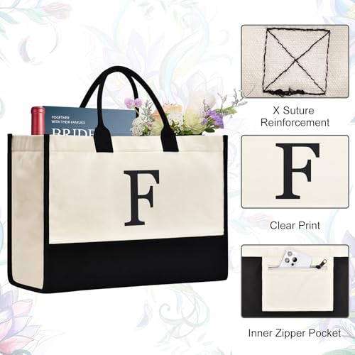 Image of GASSDA Initial Canvas Tote Bag Birthdays Gift for Women Mom Teacher Friend Bridesmaid,Custom for Wedding Beach Holidays