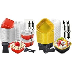 NPLUX Bundle of 50 Pack Mini Cake Pans and 60 Pack Mini Aluminum Pans for Pudding, Souffle, Party, Wedding
