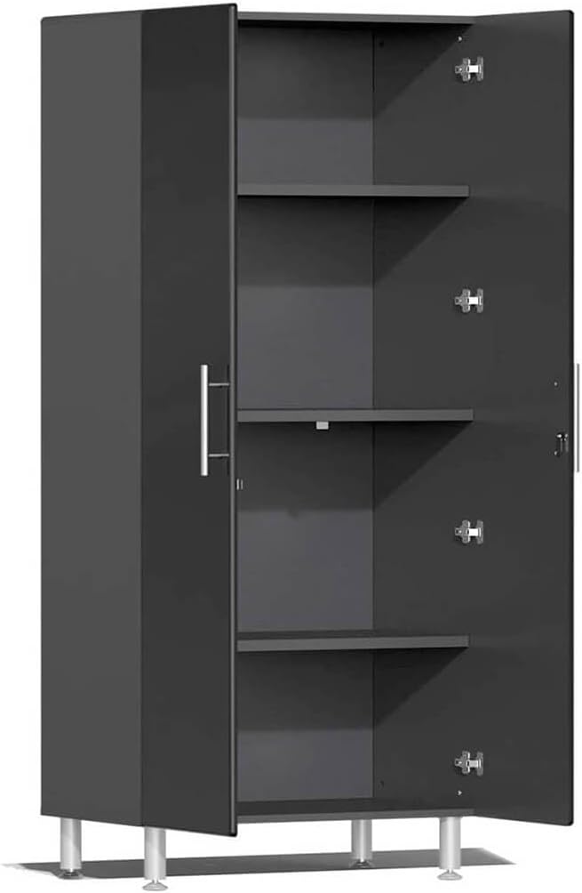 Ulti-MATE UG22082B 8-Piece Garage Cabinet Kit with Bamboo Worktop in Midnight Black Metallic