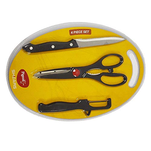 Image of Pigeon by Stove Kraft Shears Kitchen Knives & Tools Set, 4 Pieces Includes Kitchen Scissor, Peeler Knife, Utility Knife, Oval Chopping Board
