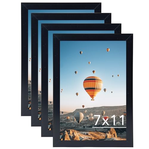 JCJMY 7x11 Picture Frame Set of 4 Black for Wall Hanging or Tabletop- Wall Mounting Horizontally or Vertically 7 x 11 Wall Gallery Poster Photo Frames for 7 by 11 Photo 4 Pack Black