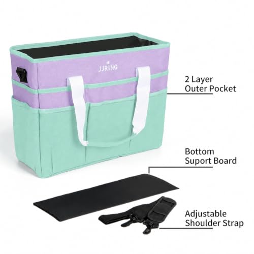 Image of JJRING Craft Organizer Tote Bag Large Art Storage Caddy Green and Purple